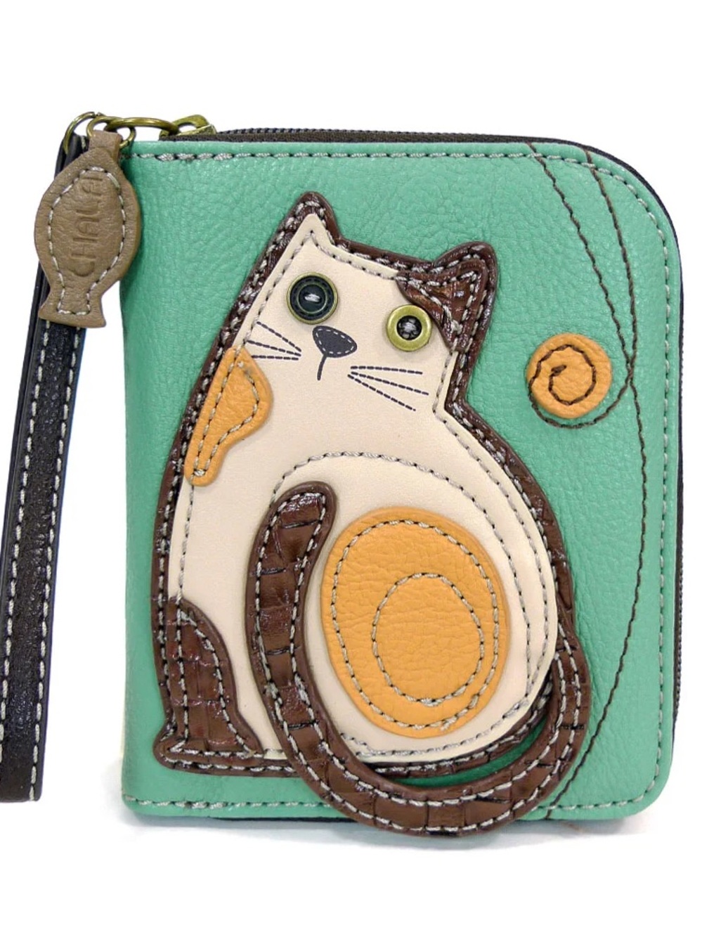 Cat Applique Zip Wallet - Mint Chala
